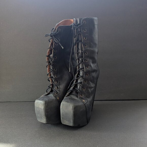 Black leather platform lace-up boots - Jeffrey Campbell size 9 - Picture 2 of 14